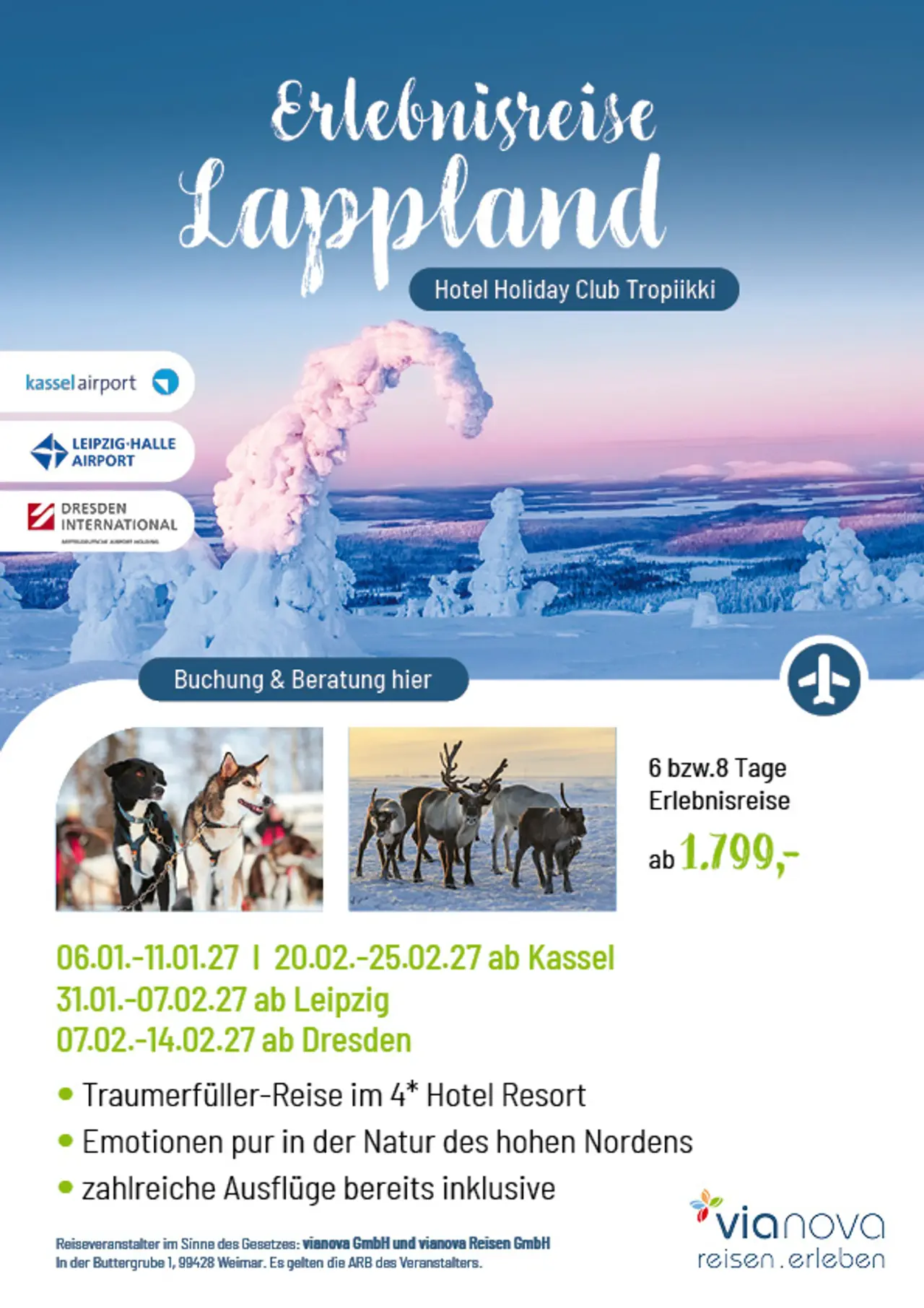 Erlebnisreise Lappland ab Dresden, Kassel, Leipzig