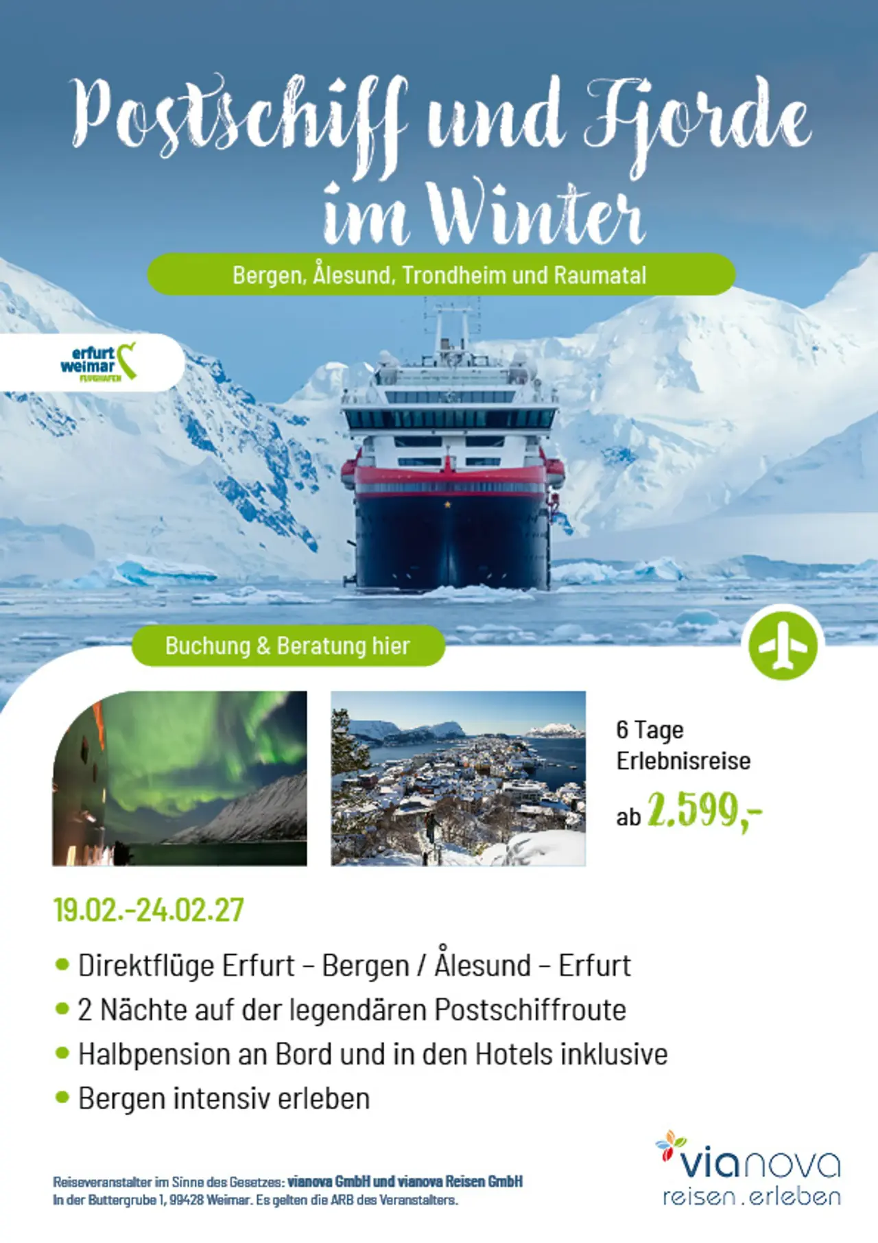 Flyer Postschiff Fjorde Norwegen Winter Erfurt