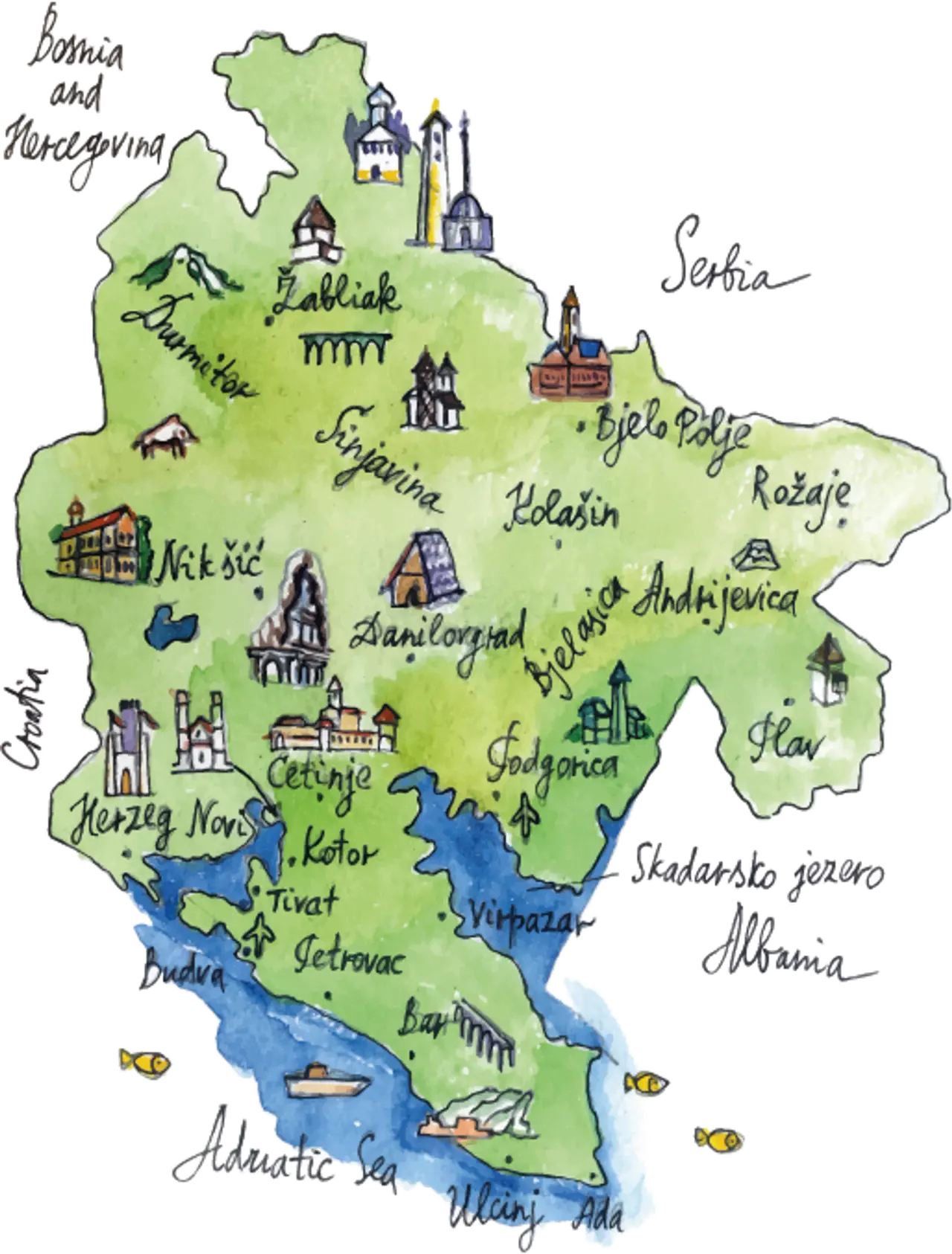 illustrierte Landkarte von Montenegro